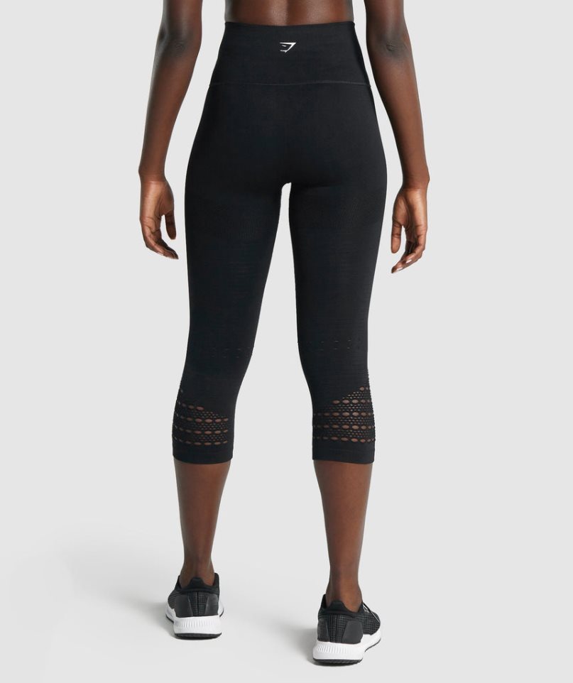 Women's Gymshark Energy Seamless Cropped Leggings Black | CA 6D830N